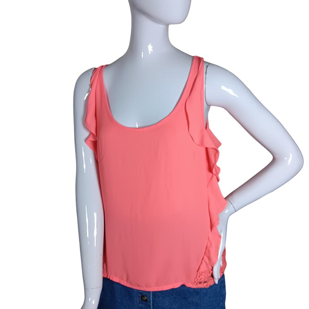 LC Lauren Conrad Top Size Medium Orange Ruffled Along Sides Lace Back Sleeveless